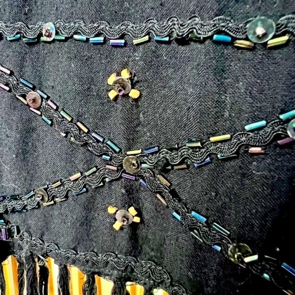 Meetu Magic Boho Kimono Black Beaded Fringe Tassel Hem Arm Holes Cover Up 1XL - Picture 6 of 11